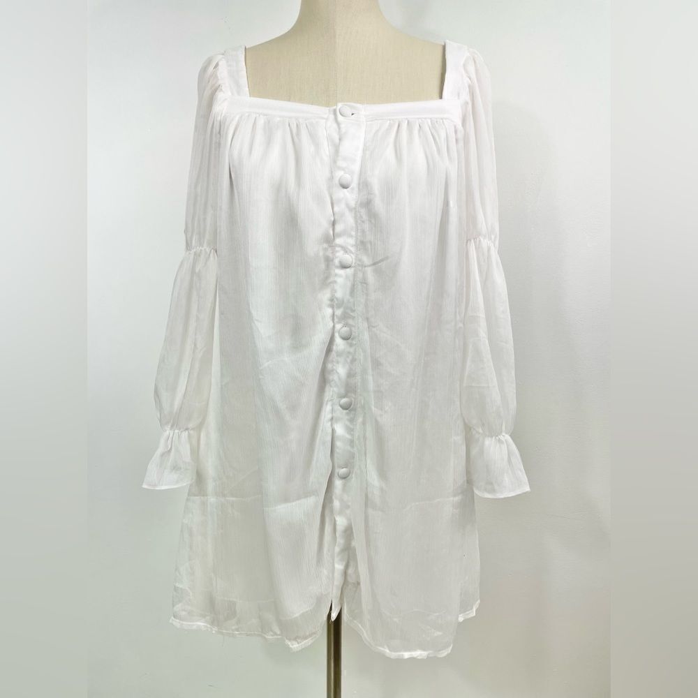 Long sleeve , off shoulder ,sheer Mini Dress S/M white. - Picture 6 of 6